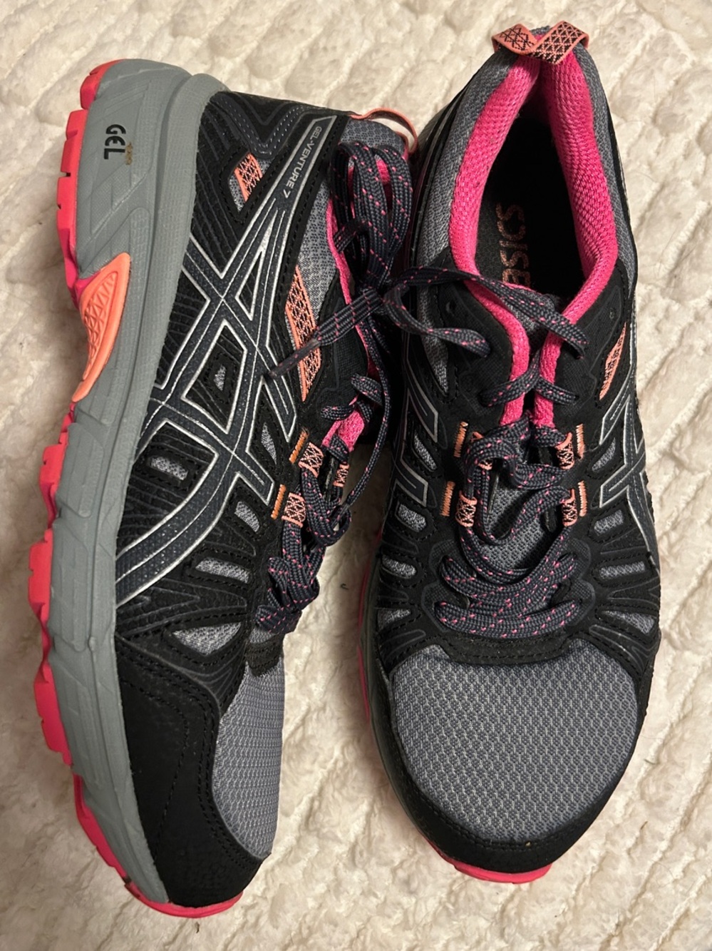 ASICS Women's Black Gray and Pink Trail Running Sneakers